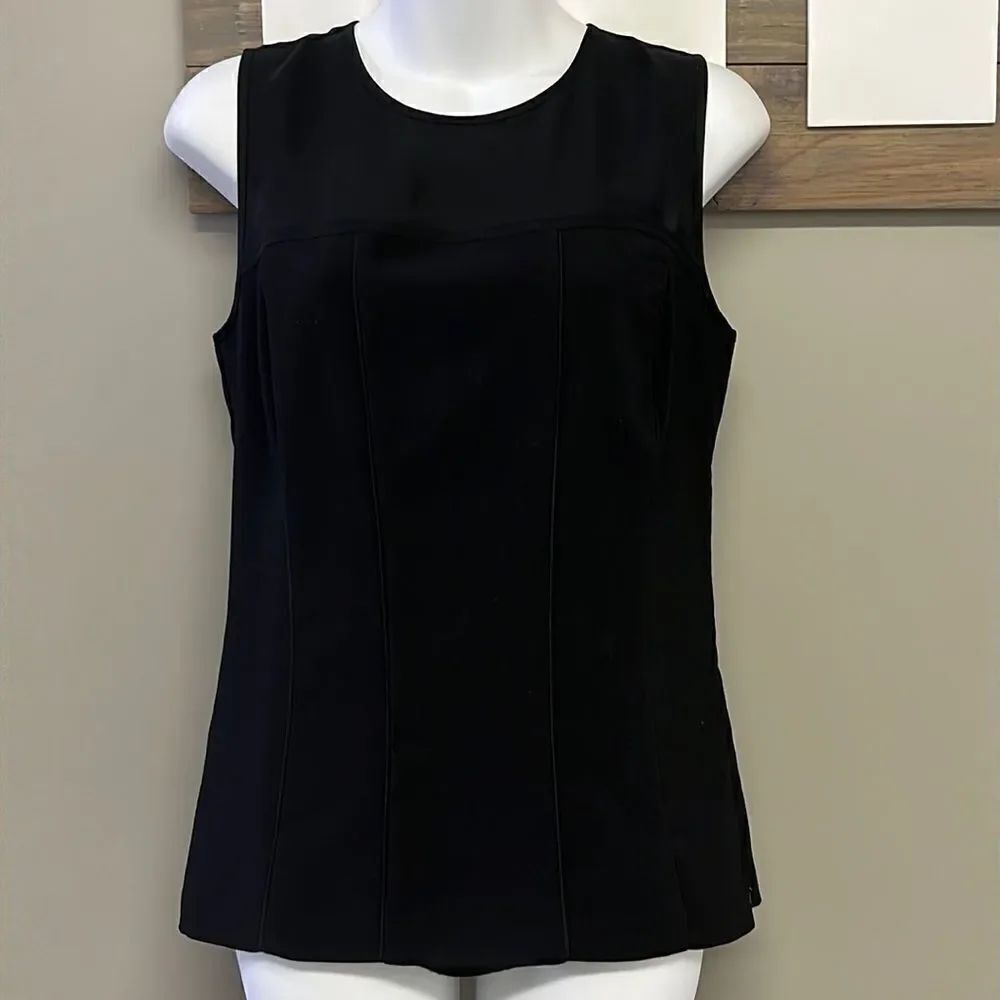 Ann Taylor Black A-Line Shell w/ Sheer Accents, Side Zipper & Pleats-Sz 4/Sm